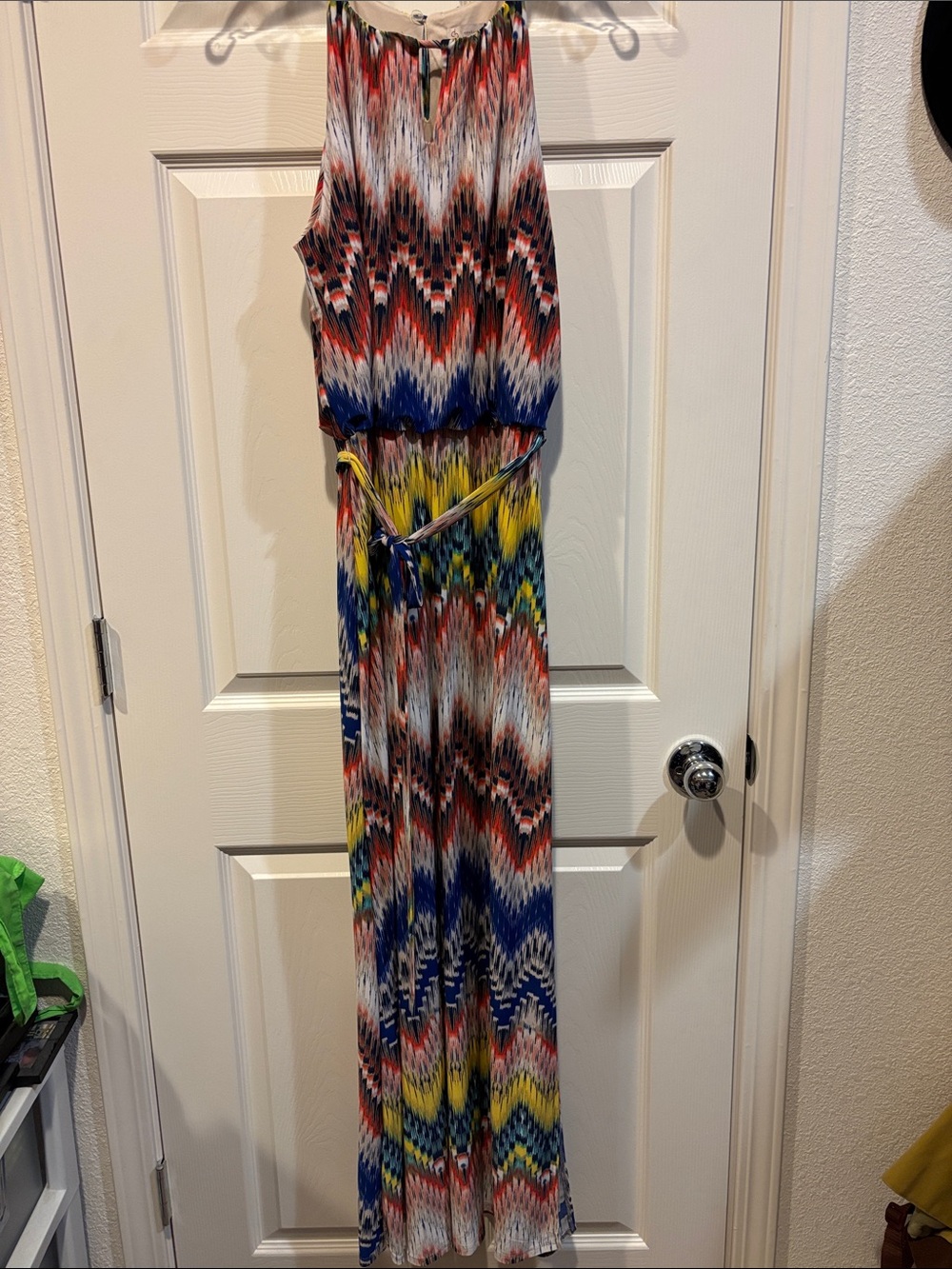 Multicolor Chevron Maxi Dress with Belt